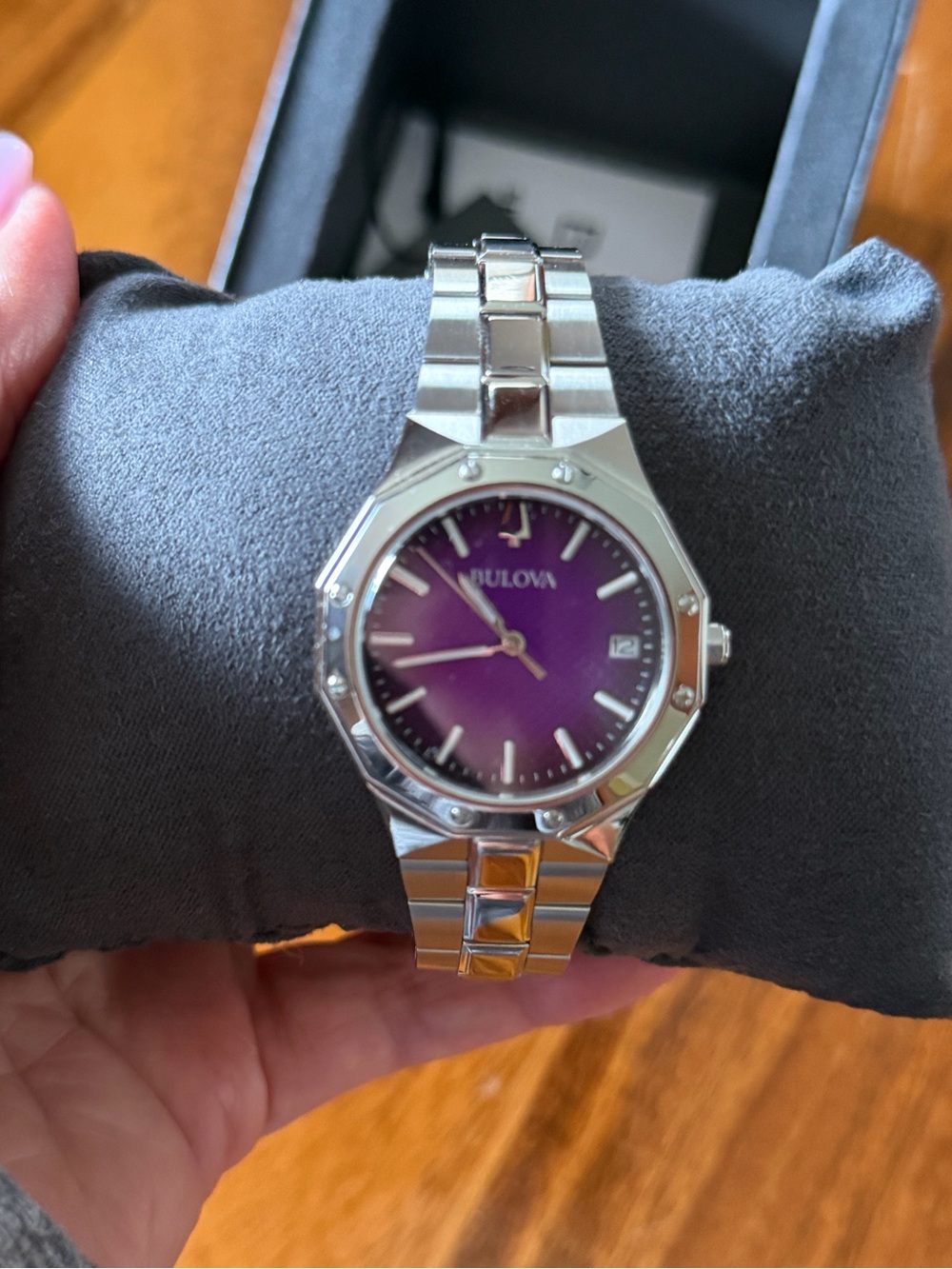 Bulova Silver Watch with Purple Dial